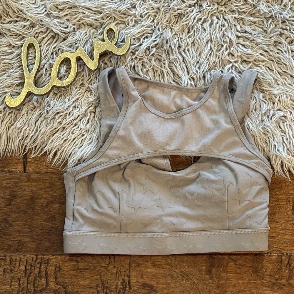 MONO B Textured Star Jacquard Tactle Sports Bra Grey AT8085 Size Small
